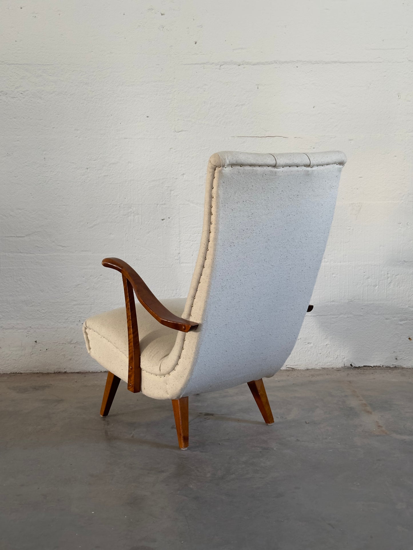 Scandinavian Armchair with Wooden Armrests, c. 1950