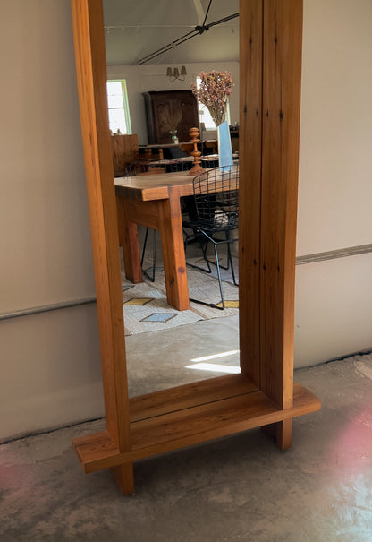 Rectangular Cross Bar Solid Pine Mirror, c. 1970