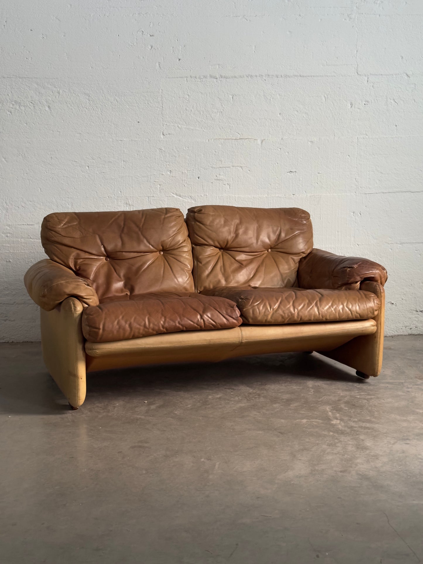 Afra & Tobia Scarpa Coronado Sofa for C&B Italia, Tan Leather, c. 1970