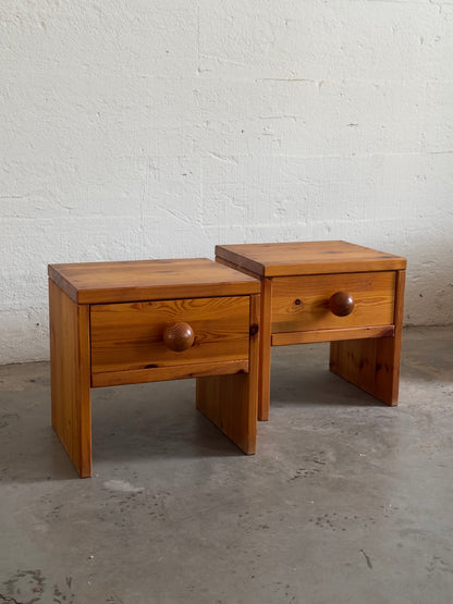 Pair of 1970s Pine Bedside Tables with Drawer, Sweden