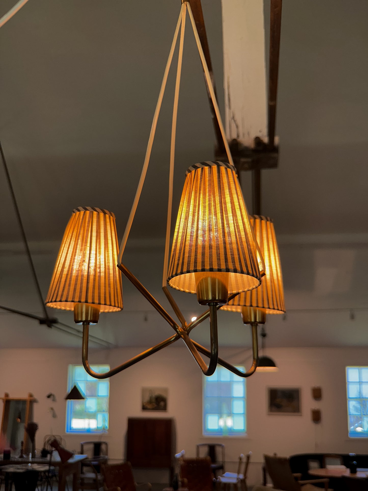 Swedish Brass Three Armed Chandelier, c. 1940
