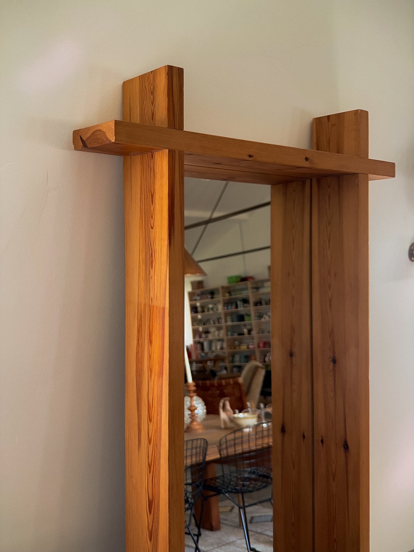 Rectangular Cross Bar Solid Pine Mirror, c. 1970