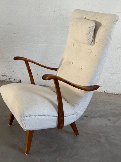 Scandinavian Armchair with Wooden Armrests, c. 1950