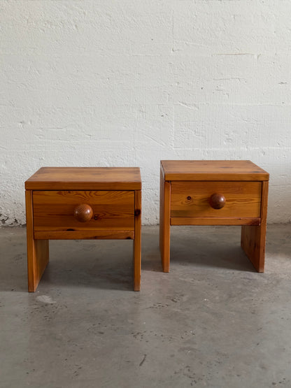 Pair of 1970s Pine Bedside Tables with Drawer, Sweden