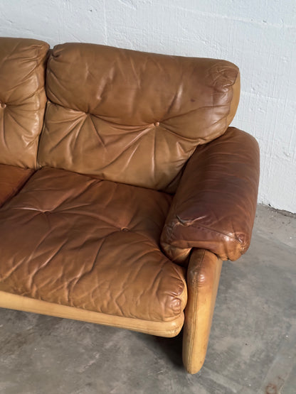 Afra & Tobia Scarpa Coronado Sofa for C&B Italia, Tan Leather, c. 1970