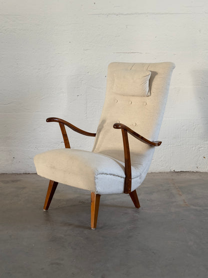 Scandinavian Armchair with Wooden Armrests, c. 1950