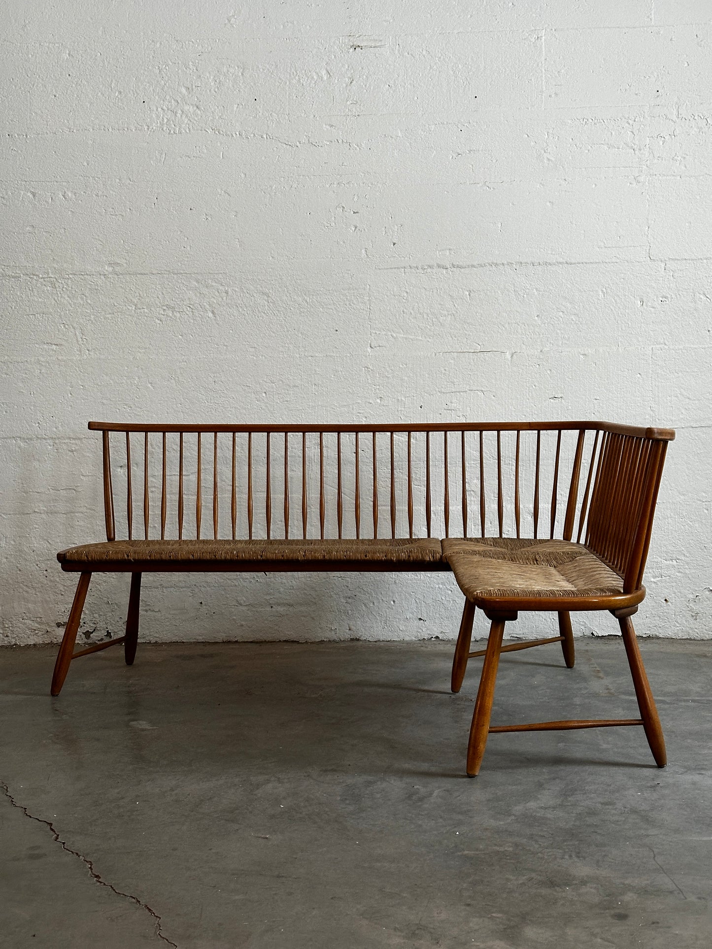 German Spindle-back Corner Bench designed by Arno Lambrecht for WK Möbel, Mid 20th century
