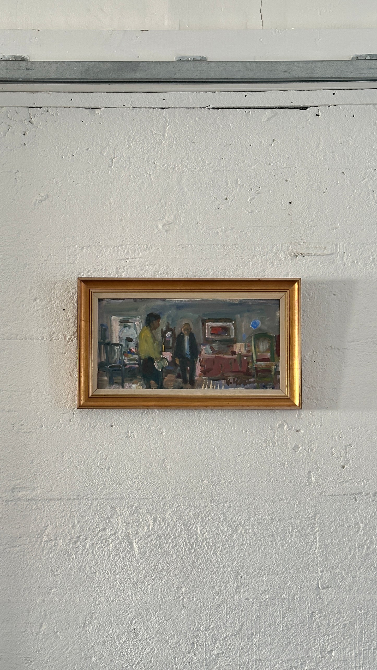 “Interior View” Oil on Canvas Signed by Uno Herbert Karlsson, Sweden 20th Century