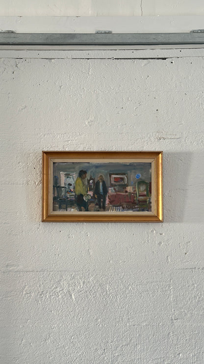“Interior View” Oil on Canvas Signed by Uno Herbert Karlsson, Sweden 20th Century