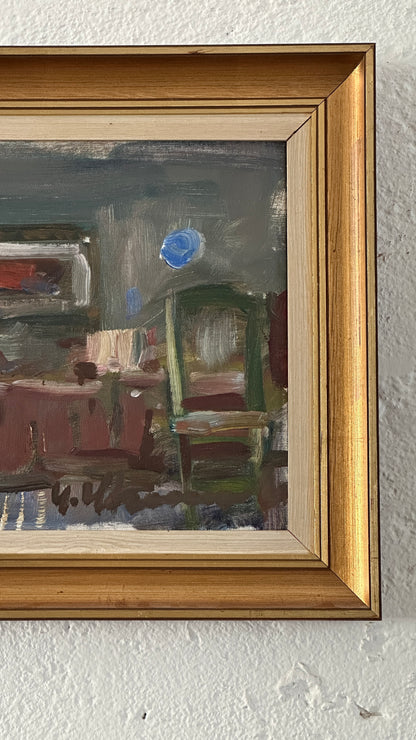 “Interior View” Oil on Canvas Signed by Uno Herbert Karlsson, Sweden 20th Century