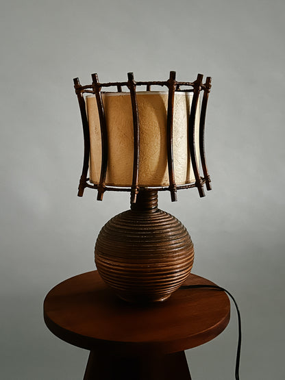 French Wicker x Rattan Lamp with Papershade c. 1960