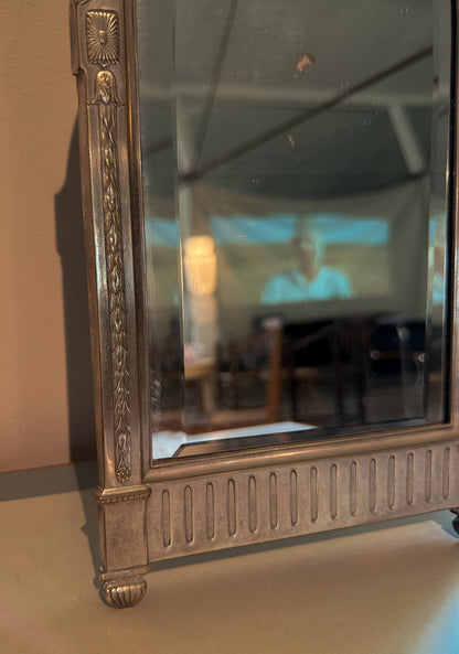 Swedish Beveled Arched Table Mirror in Silver-Plated Metal, Early 20th C.