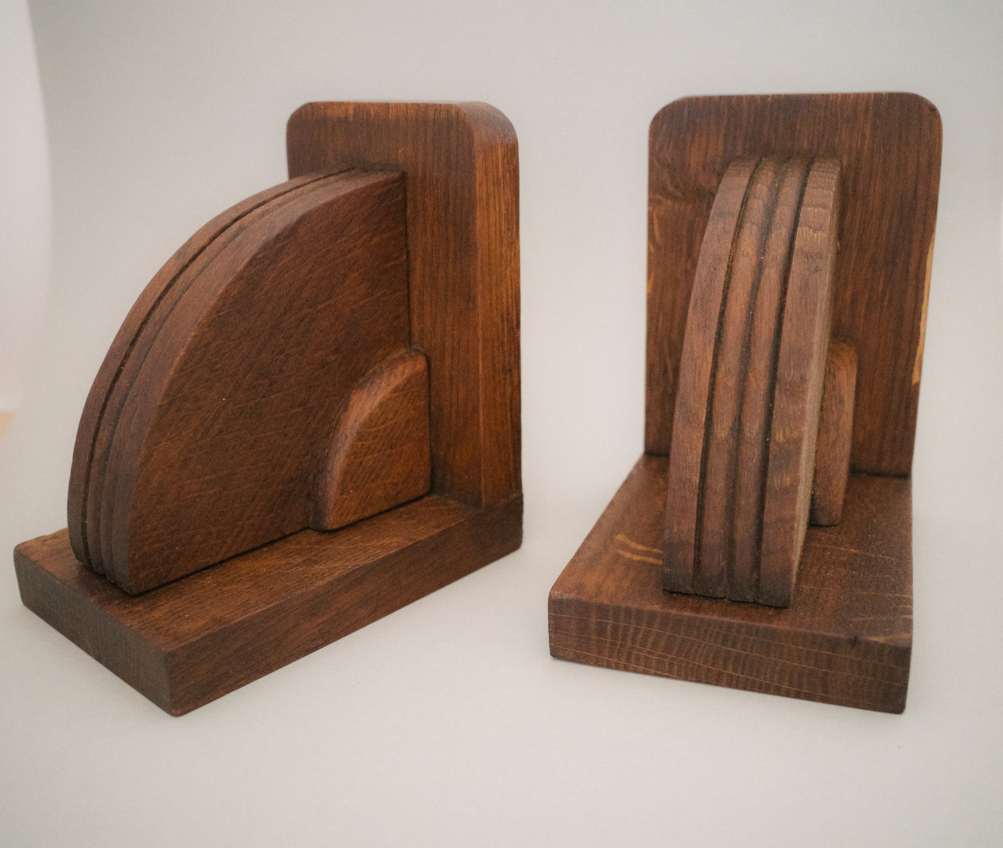 FRENCH SOLID OAK WOOD BOOKENDS C. 1940