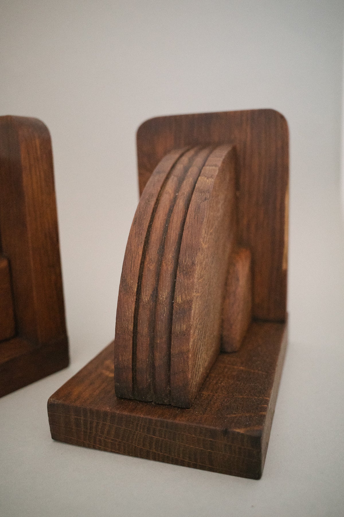 FRENCH SOLID OAK WOOD BOOKENDS C. 1940