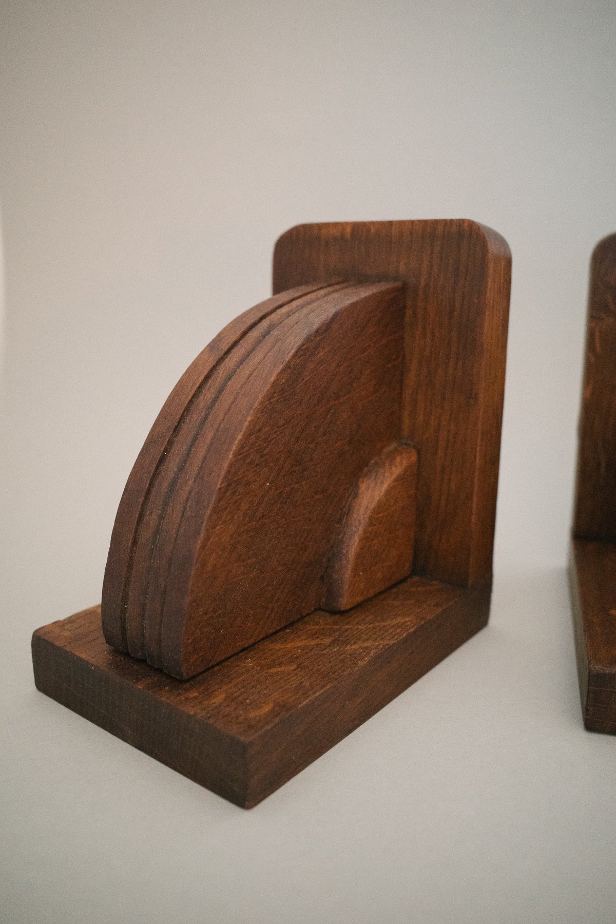 FRENCH SOLID OAK WOOD BOOKENDS C. 1940