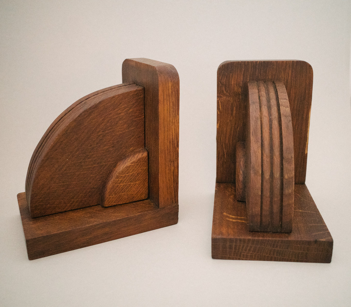 FRENCH SOLID OAK WOOD BOOKENDS C. 1940