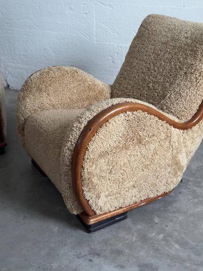 Danish Art Deco Easy Chairs in Sheepskin, Pair, c. 1940