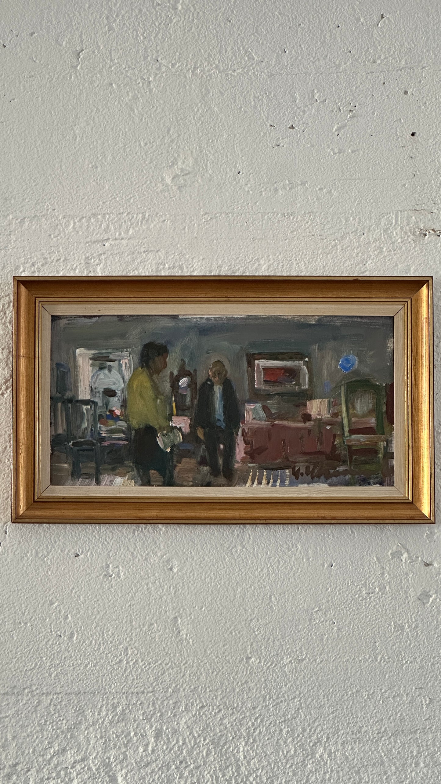 “Interior View” Oil on Canvas Signed by Uno Herbert Karlsson, Sweden 20th Century