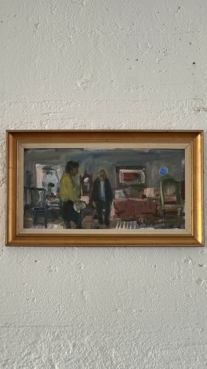 “Interior View” Oil on Canvas Signed by Uno Herbert Karlsson, Sweden 20th Century