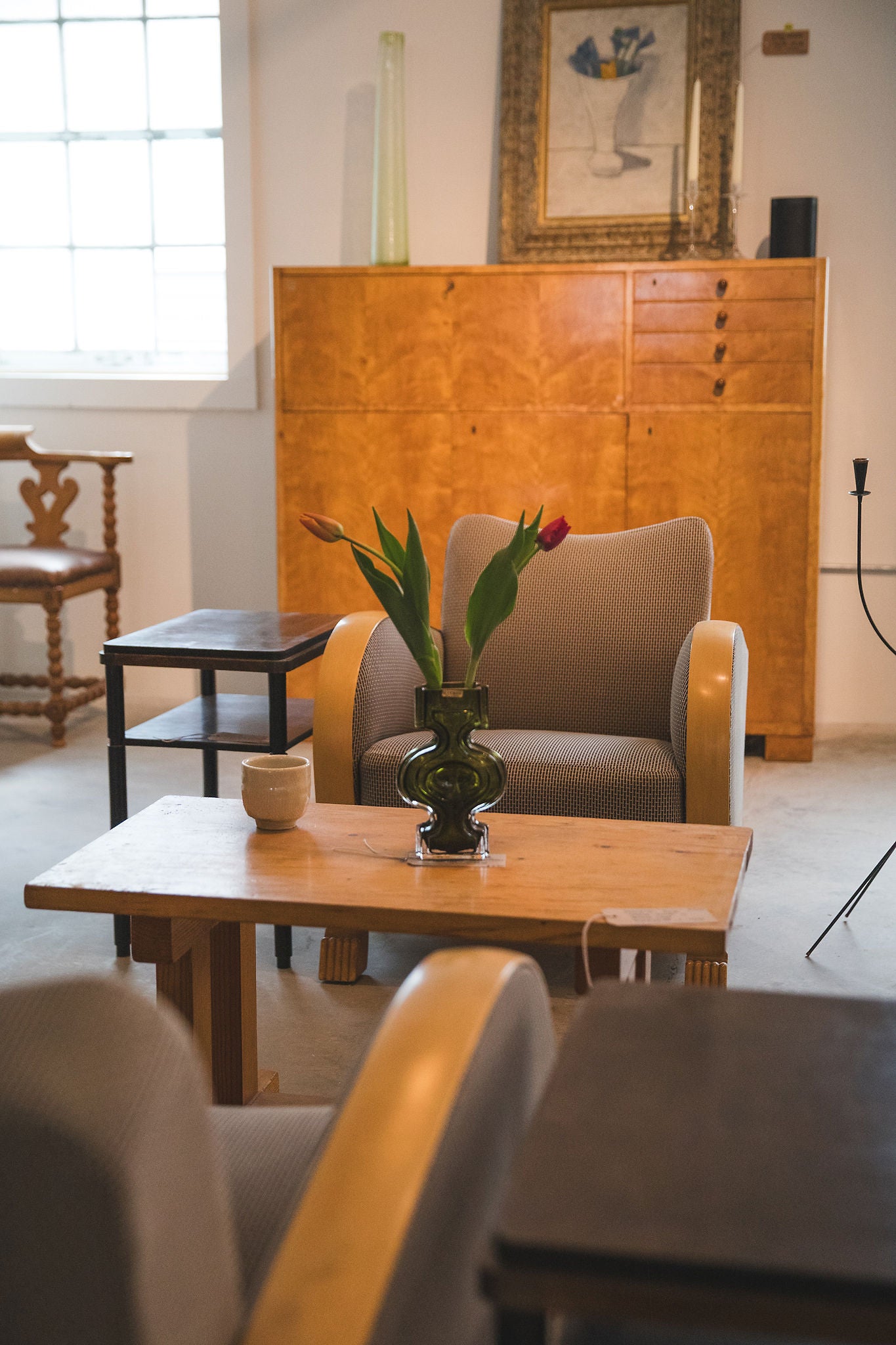 Pine Rectangular Coffee Table with Structural Base c. 1960