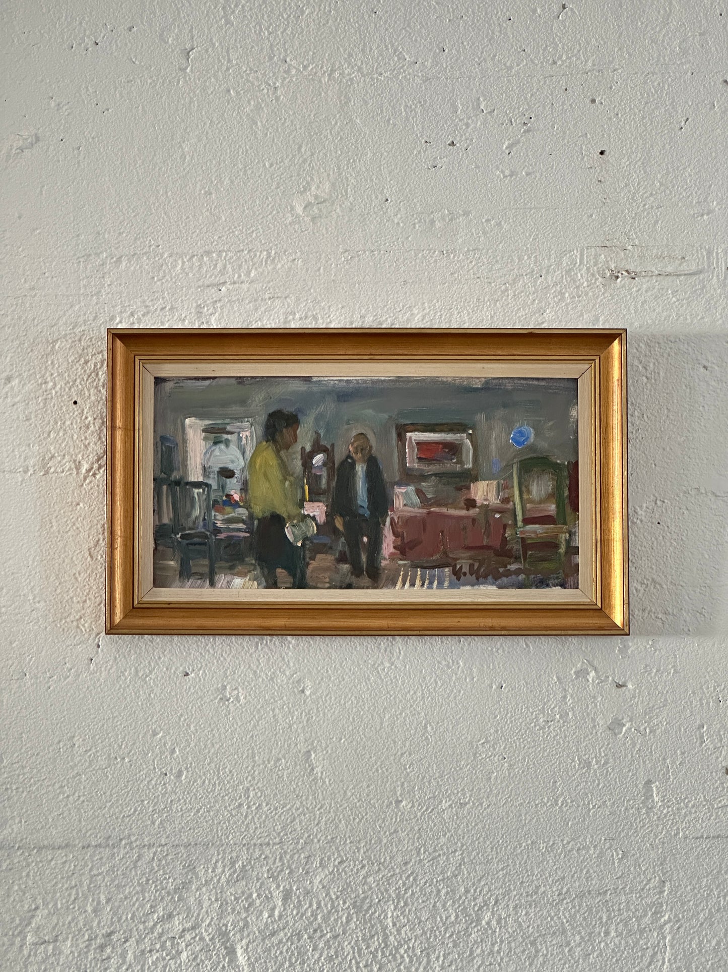 “Interior View” Oil on Canvas Signed by Uno Herbert Karlsson, Sweden 20th Century