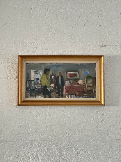 “Interior View” Oil on Canvas Signed by Uno Herbert Karlsson, Sweden 20th Century