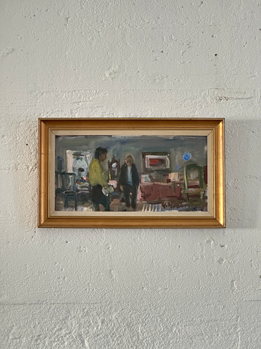 “Interior View” Oil on Canvas Signed by Uno Herbert Karlsson, Sweden 20th Century