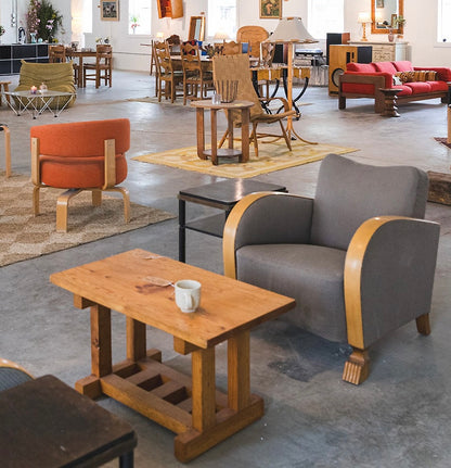 Pine Rectangular Coffee Table with Structural Base c. 1960