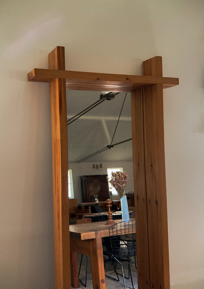 Rectangular Cross Bar Solid Pine Mirror, c. 1970