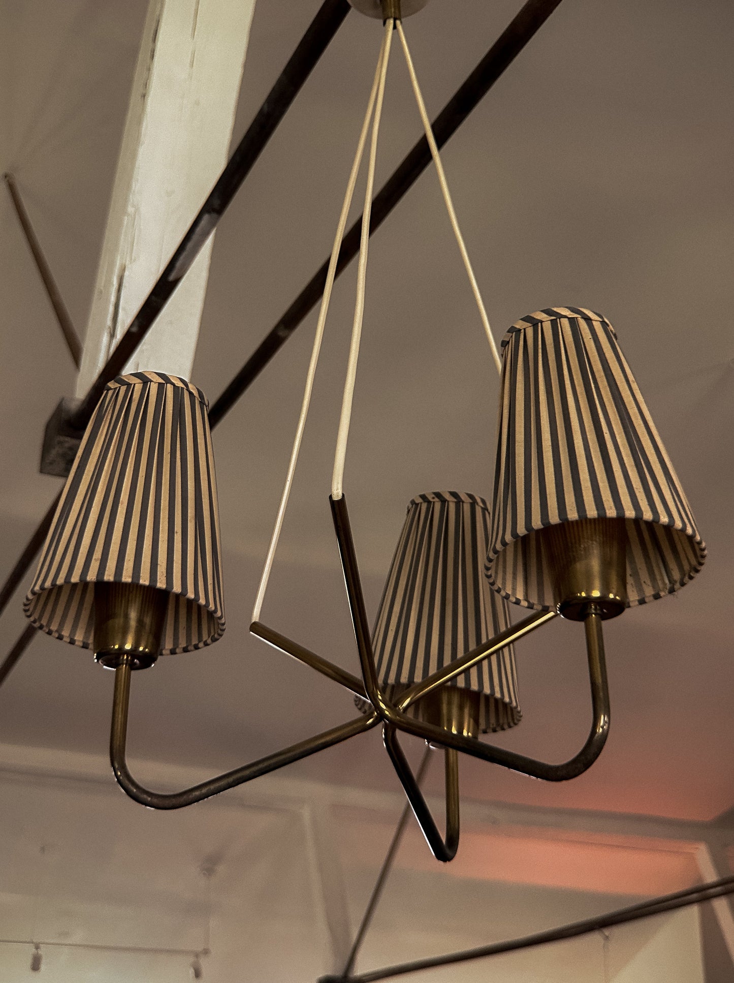 Swedish Brass Three Armed Chandelier, c. 1940