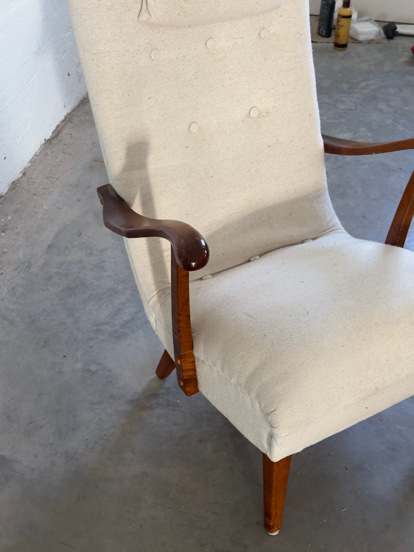 Scandinavian Armchair with Wooden Armrests, c. 1950