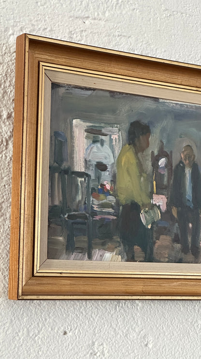 “Interior View” Oil on Canvas Signed by Uno Herbert Karlsson, Sweden 20th Century