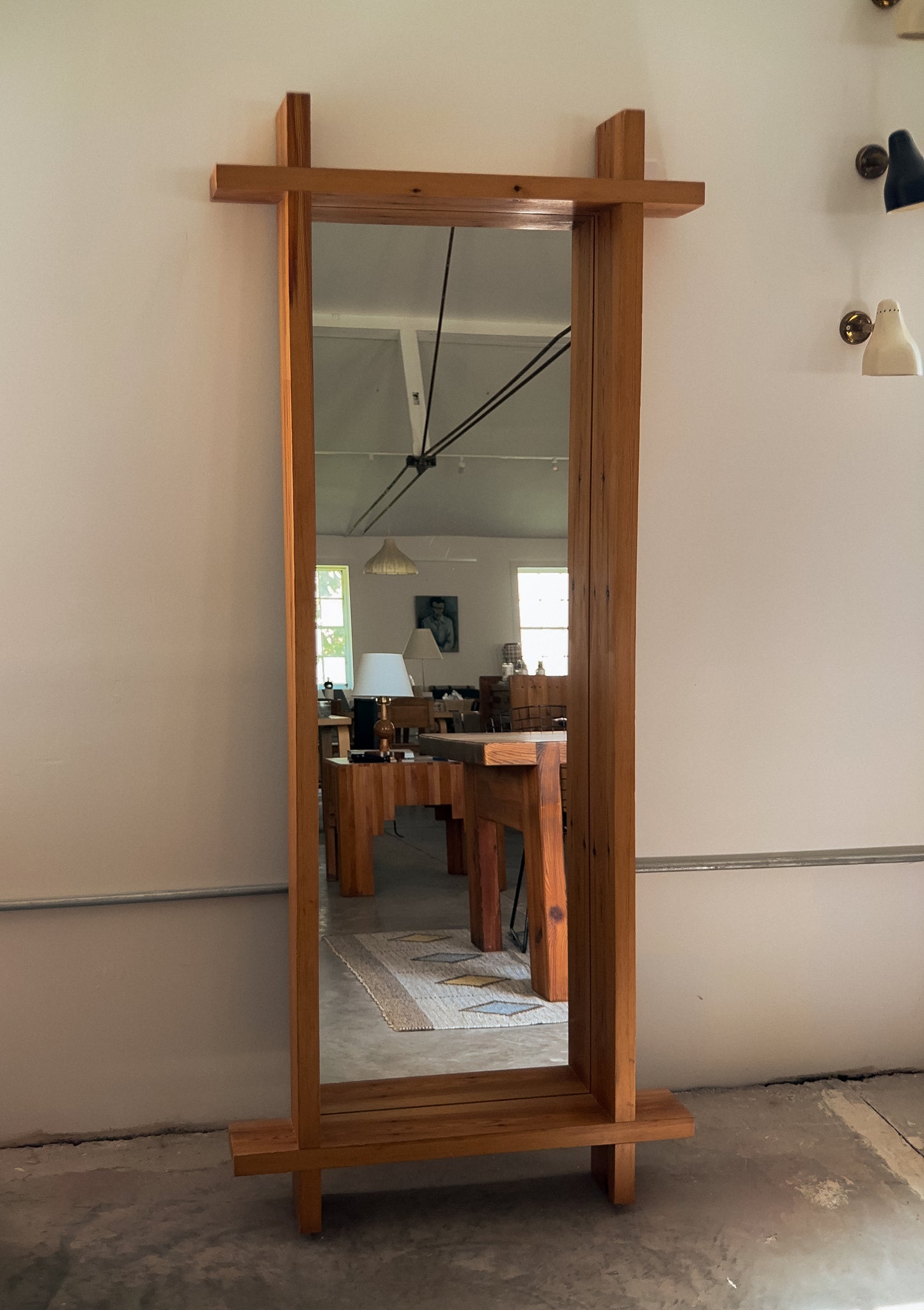 Rectangular Cross Bar Solid Pine Mirror, c. 1970