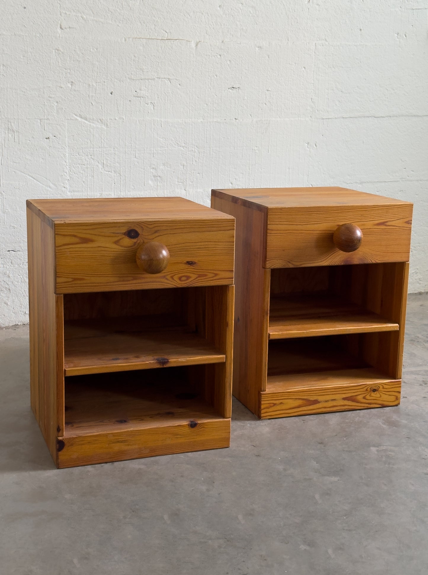 Sven Larsson Pine Bedside Tables, Scandinavian Modern, Mid 20th C.