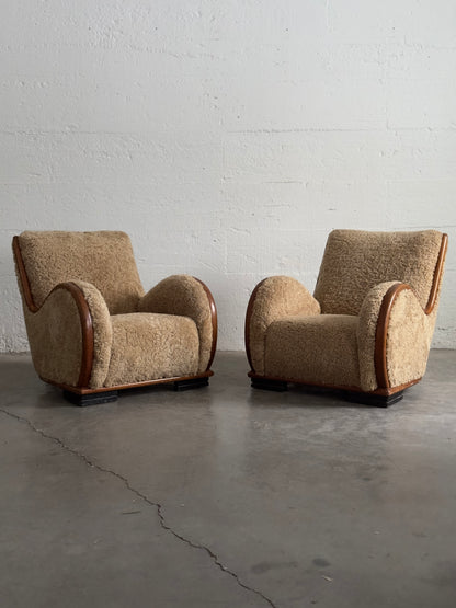 Danish Art Deco Easy Chairs in Sheepskin, Pair, c. 1940