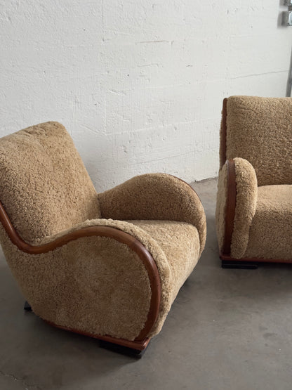 Danish Art Deco Easy Chairs in Sheepskin, Pair, c. 1940
