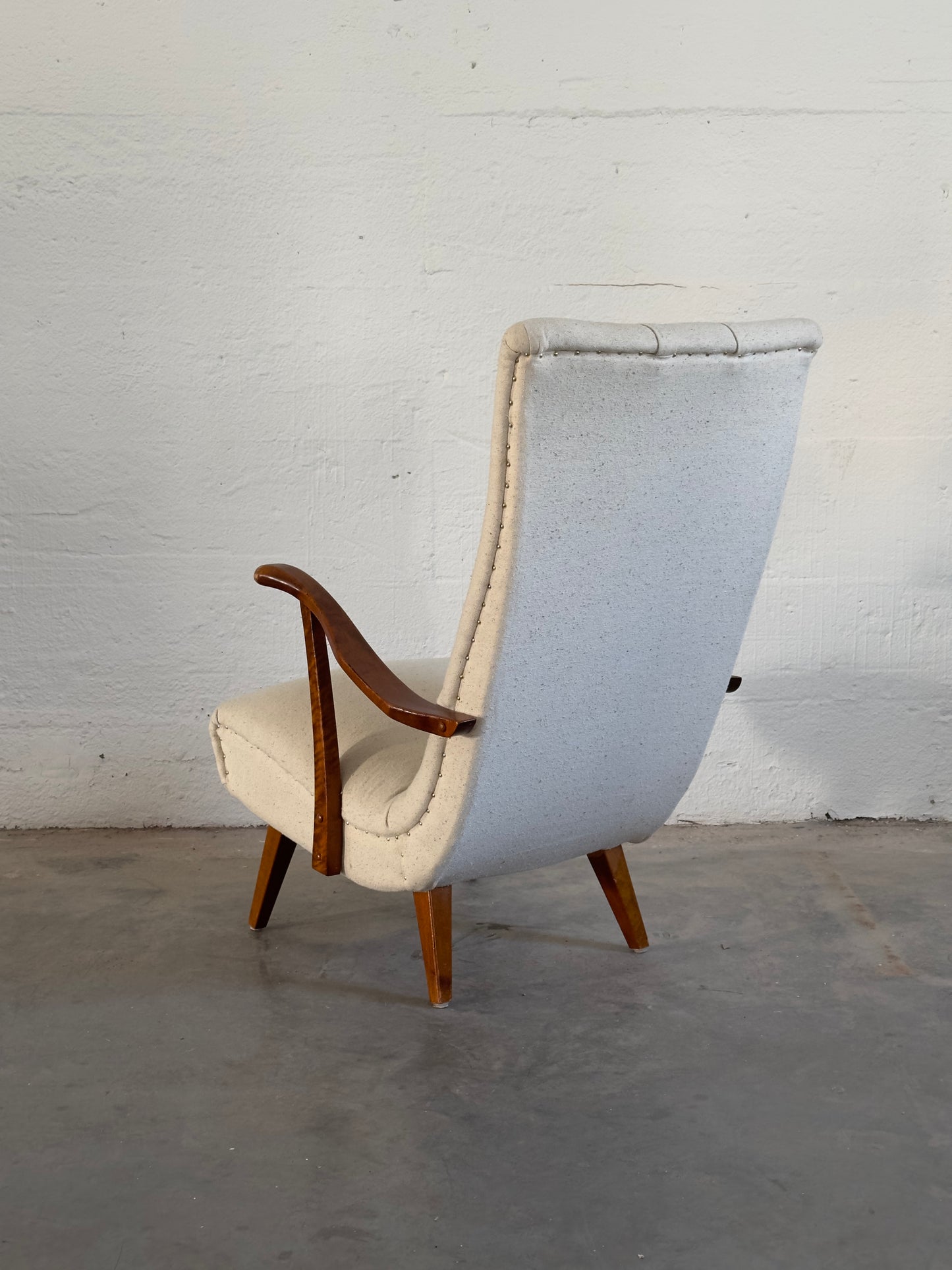 Scandinavian Armchair with Wooden Armrests, c. 1950