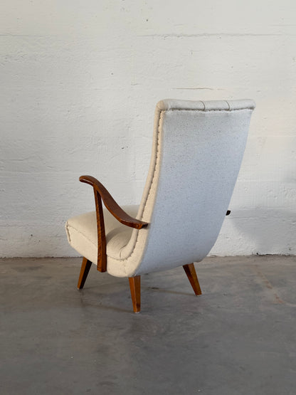 Scandinavian Armchair with Wooden Armrests, c. 1950