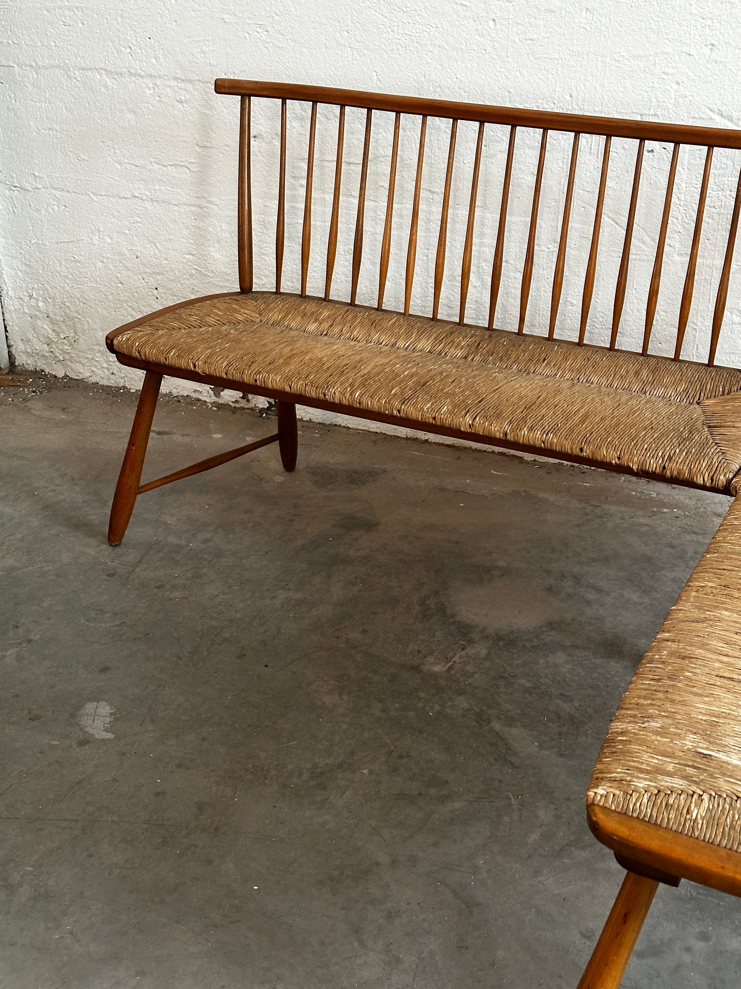 German Spindle-back Corner Bench designed by Arno Lambrecht for WK Möbel, Mid 20th century