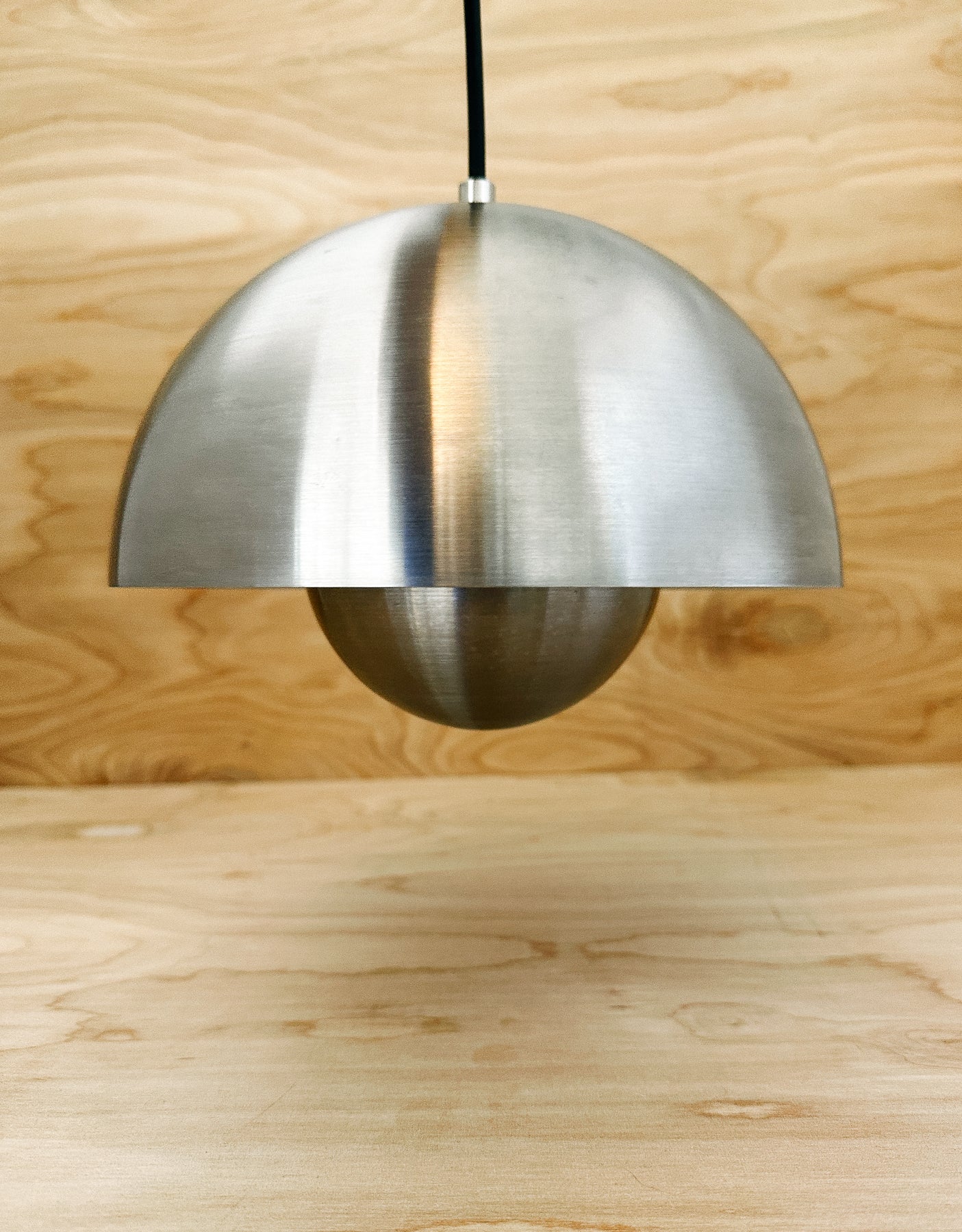 VERNER PANTON FLOWERPOT PENDANT LIGHT, BRUSHED SILVER C. 1970