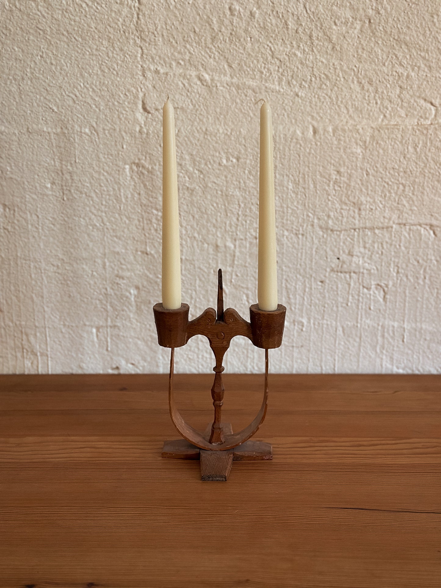 Hand-Carved Folk Art Two-Arm Candelabra, Sweden, Early 20th Century
