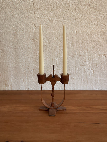 Hand-Carved Folk Art Two-Arm Candelabra, Sweden, Early 20th Century
