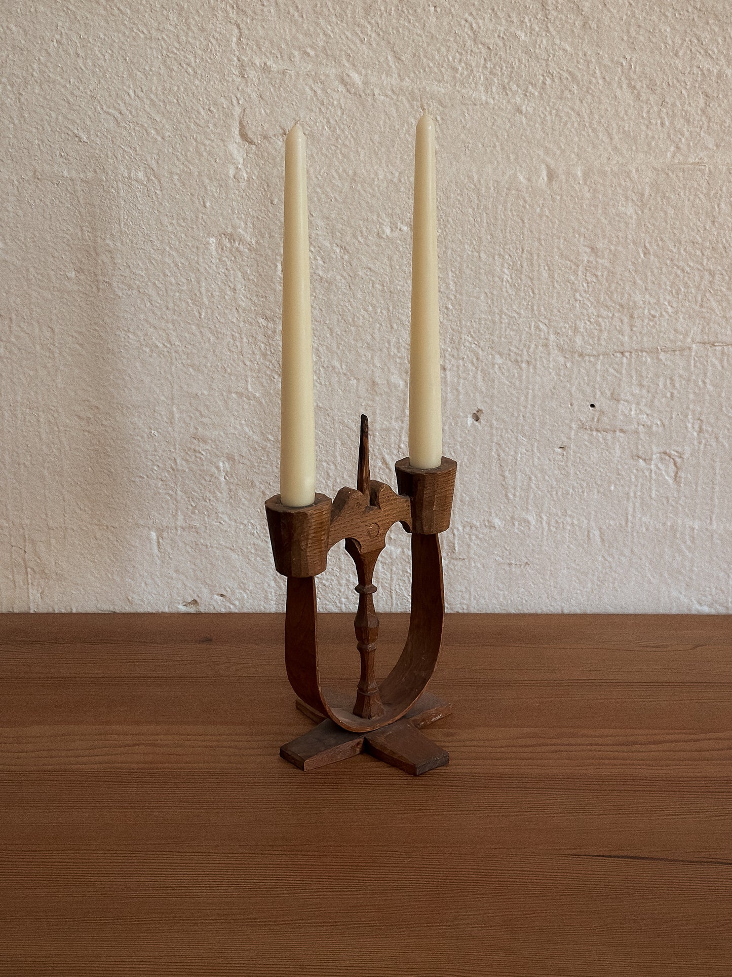 Hand-Carved Folk Art Two-Arm Candelabra, Sweden, Early 20th Century