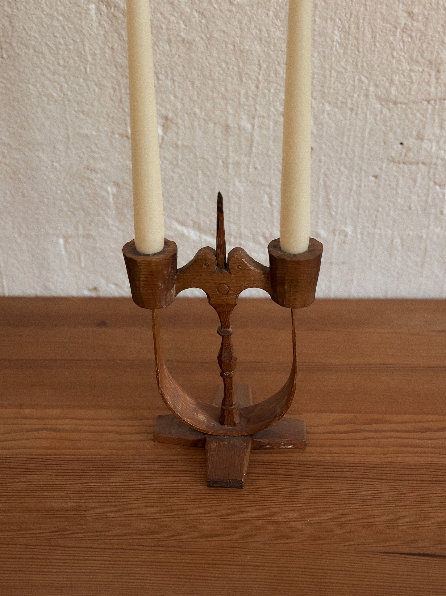 Hand-Carved Folk Art Two-Arm Candelabra, Sweden, Early 20th Century