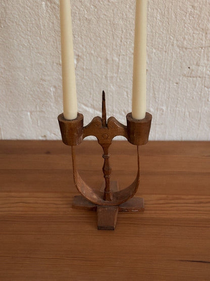 Hand-Carved Folk Art Two-Arm Candelabra, Sweden, Early 20th Century
