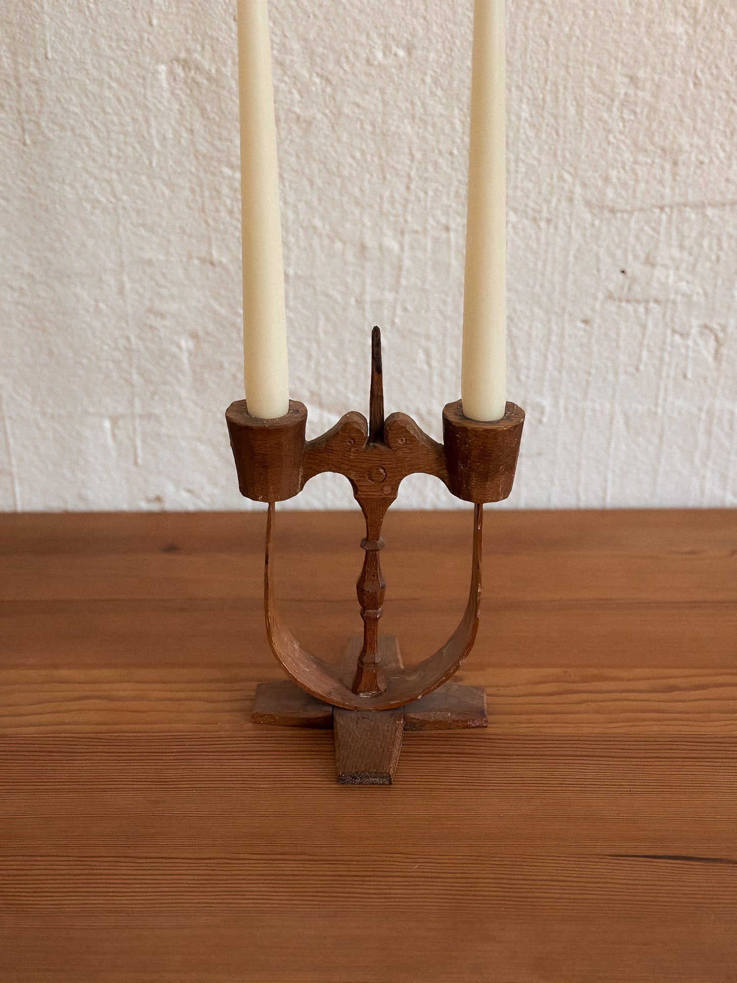Hand-Carved Folk Art Two-Arm Candelabra, Sweden, Early 20th Century