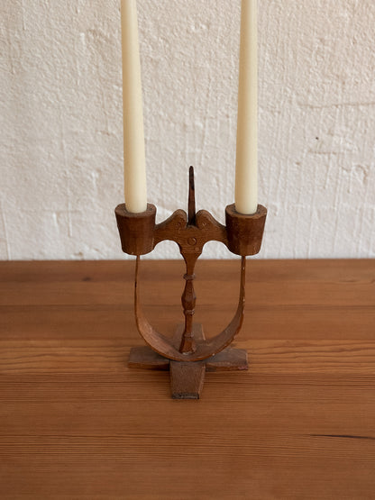 Hand-Carved Folk Art Two-Arm Candelabra, Sweden, Early 20th Century