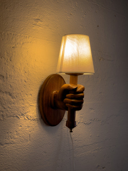 Hand-Carved Wooden Hand Wall Sconce, France c. 1960