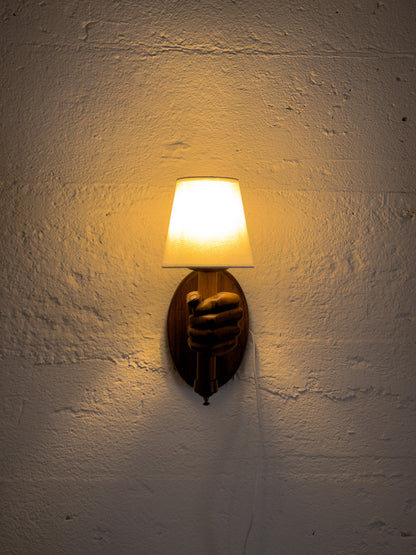 Hand-Carved Wooden Hand Wall Sconce, France c. 1960