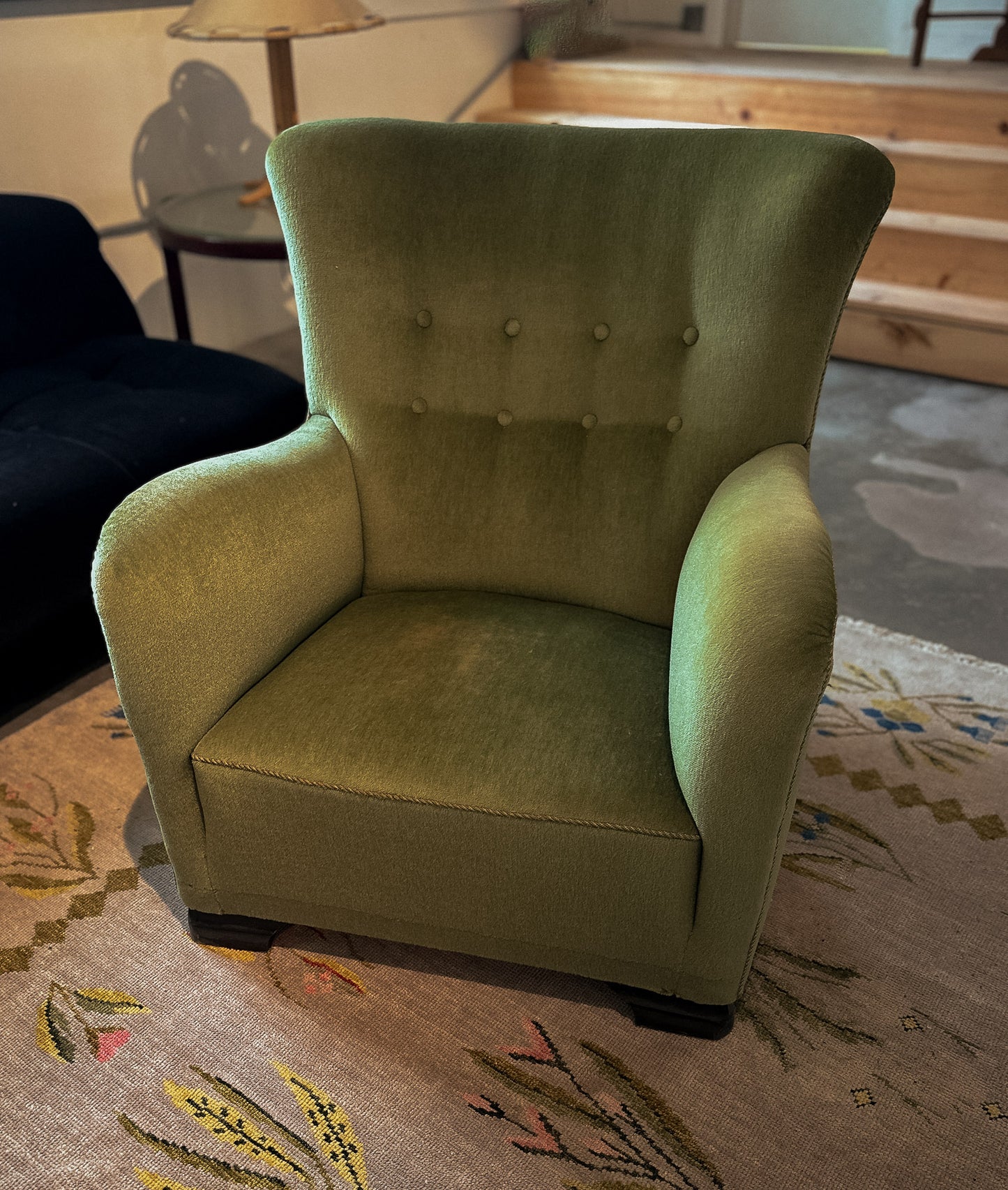Green Danish Easy Chair, Early 20th Century